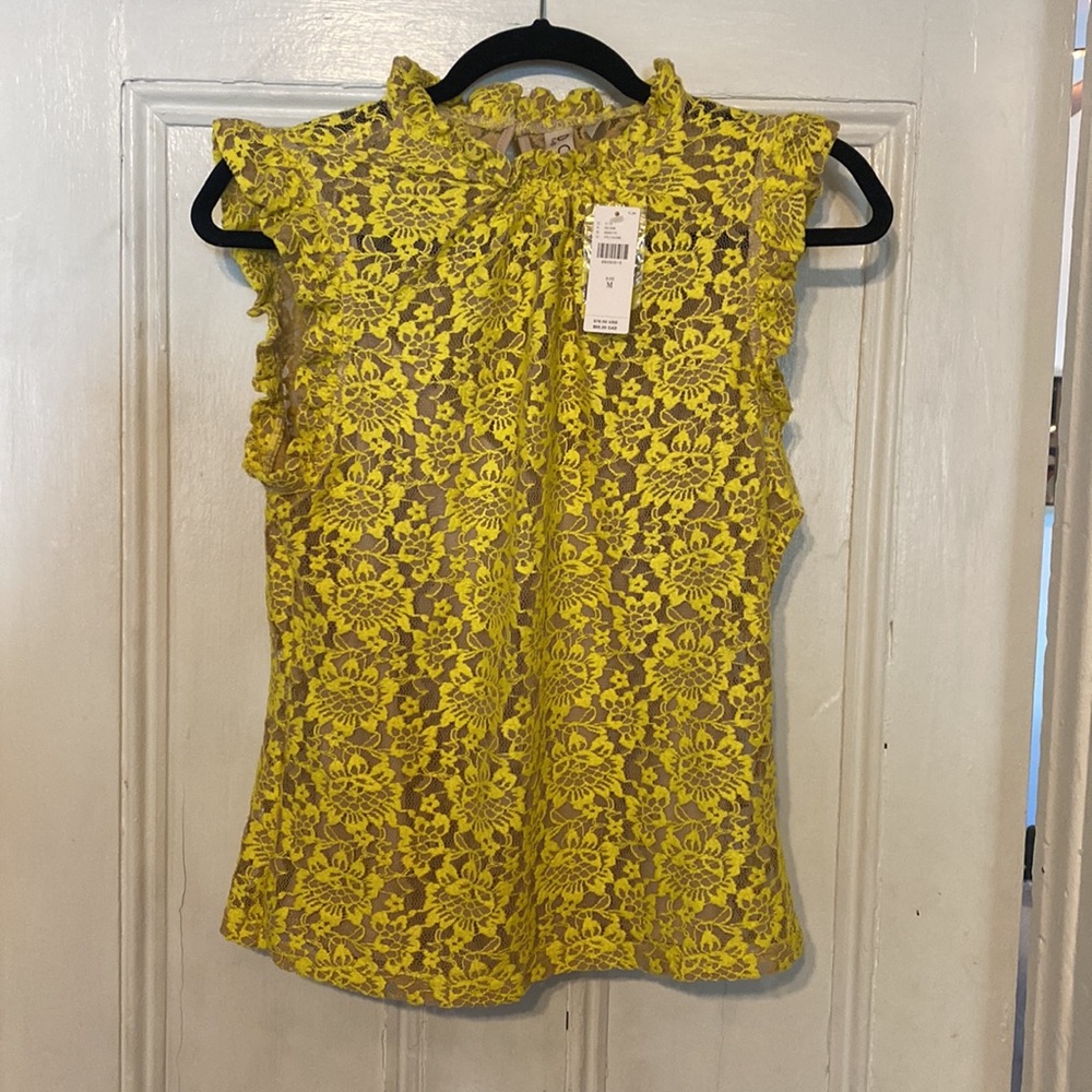 Anthropologie yellow ruffled lace tank, medium *never worn, tags on*